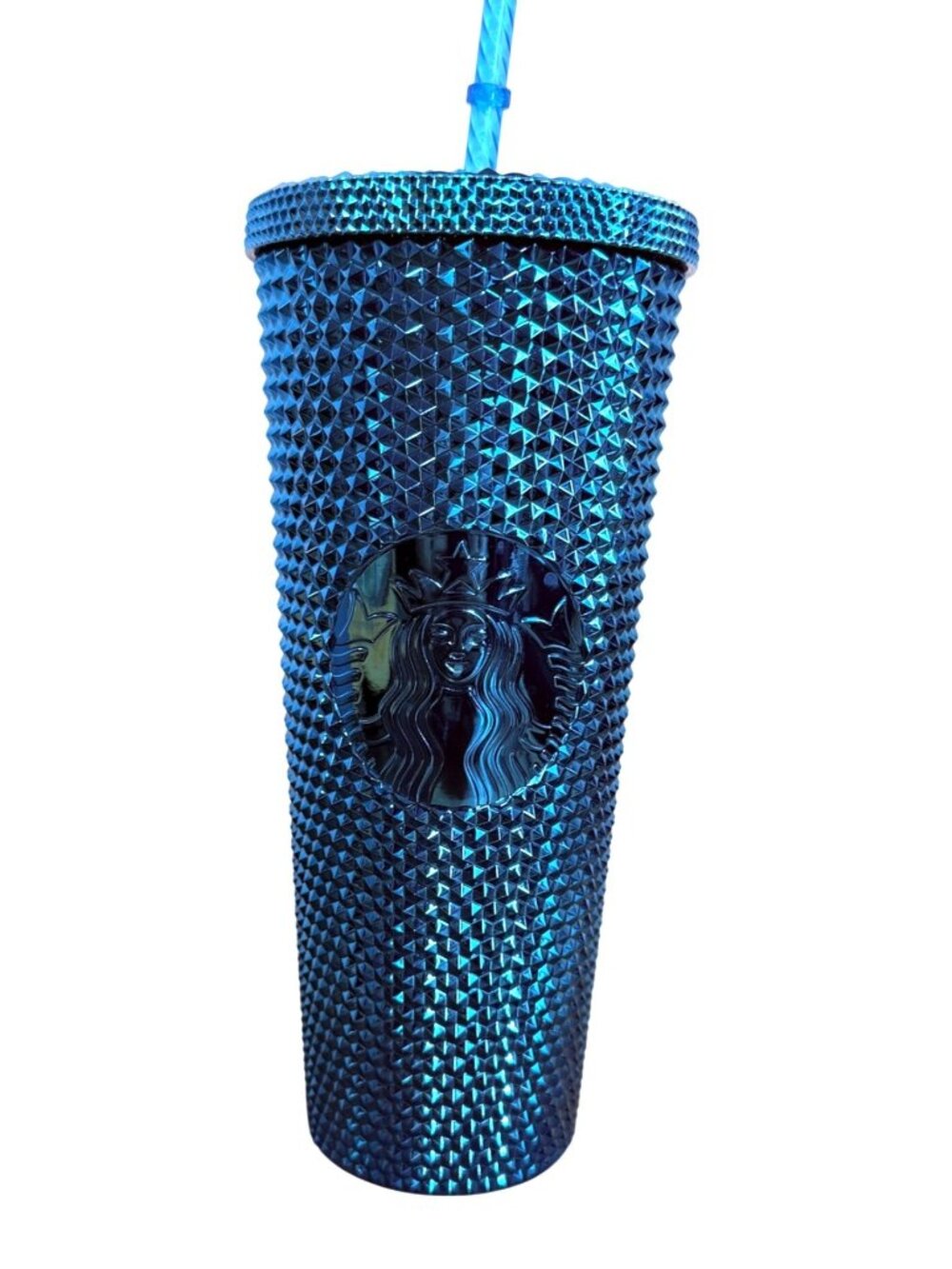 Starbucks summer 2023 metallic chrome teal blue studded Venti Tumbler